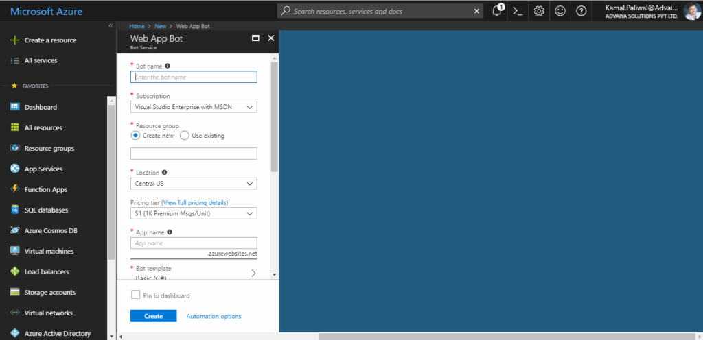App name in azure chatbot