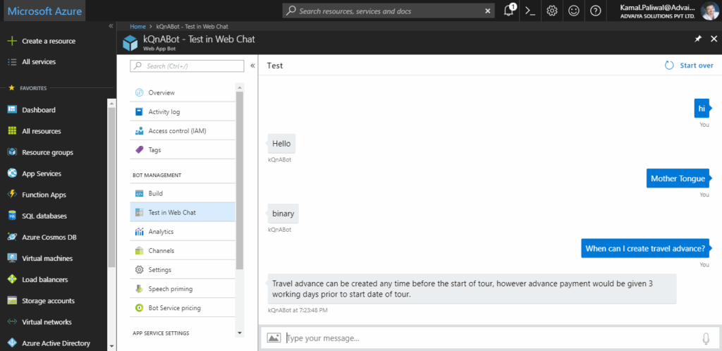 Test in Web Chat